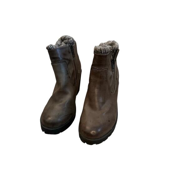 Nine West Brown Taupe Lining Sweater Zipper Block Heels Ankle Boots Size 7.5 - Picture 2 of 9